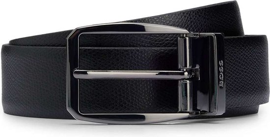 Hugo Boss - Omkeerbare riem van glad en gestructureerd italiaans leer - inkortbaar - 3.5 breed - zwart