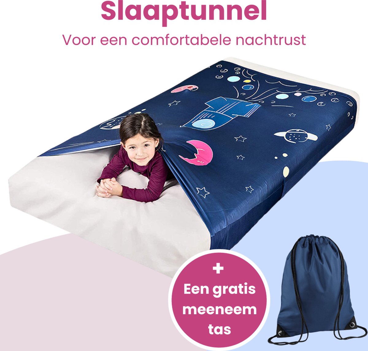 Slaaptunnel voor kinderen | Geschikt voor 90 x 200 cm - 1 persoons bed | Uniek ruimte patroon | Bedtunnel voor peuterbed