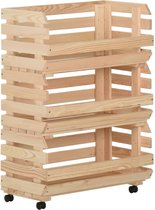 The Living Store Keukentrolley Hout - 57 x 30 x 80 cm - Opbergtrolley met 3 vakken en zwenkwielen