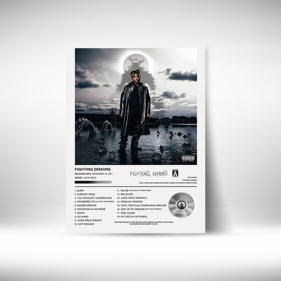 Juice Wrld - Fighting Demons - album cover - metalen poster - 30x40cm