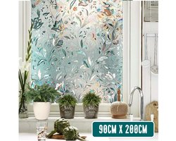 Homewell Raamfolie HR++ 90X200cm - Zonwerend & Isolerend - Statisch - Glas in Lood - Regenboog Bloemen