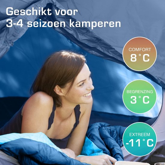 Active Era Premium Slaapzak - 250 GSM Vulling en Waterdicht - Met Binnenzak en Capuchon - 4 Seizoenen, voor Kamperen, Camping, Backpacken, Hiken, Festivals, Logeren, Buitenhuis - Volwassenen & Kinderen - 210x75cm - Blauw van Active Era — afbeelding 2