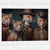 Muursticker - Familie Luipaarden in Komische Outfits met Hoeden - 40x30 cm Foto op Muursticker