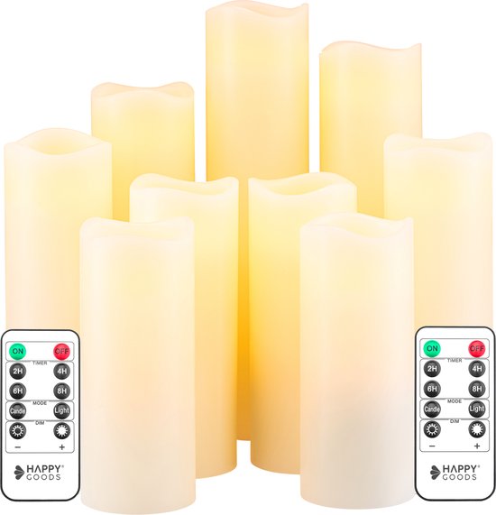 9x LED Kaarsen REAL WAX avec 2 télécommandes - Fausses bougies sur piles -  Bougies LED