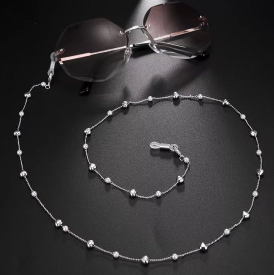 Brillenkoord zilver hartje, parels Youhomy accessoires Brillenkoord- Mondmasker accessoire-Glasses Chain- Mondkapje drager zilver- Ketting Chain glasses accessoires