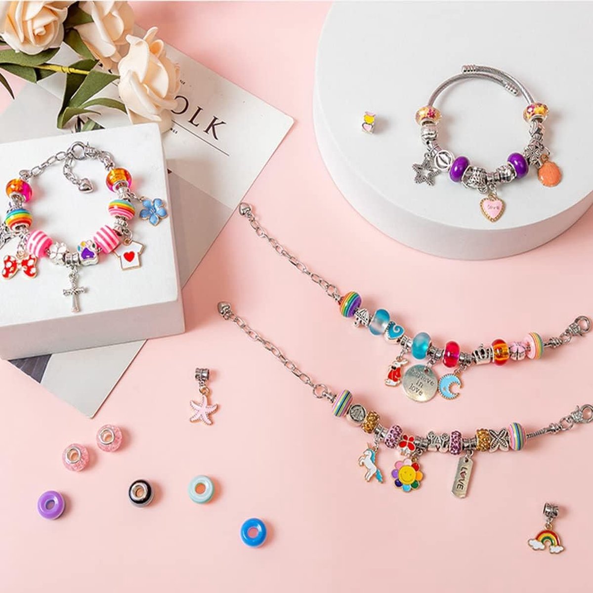 Perles Bijoux Charms Pendentif Set Bricolage Enfants Filles Cadeau