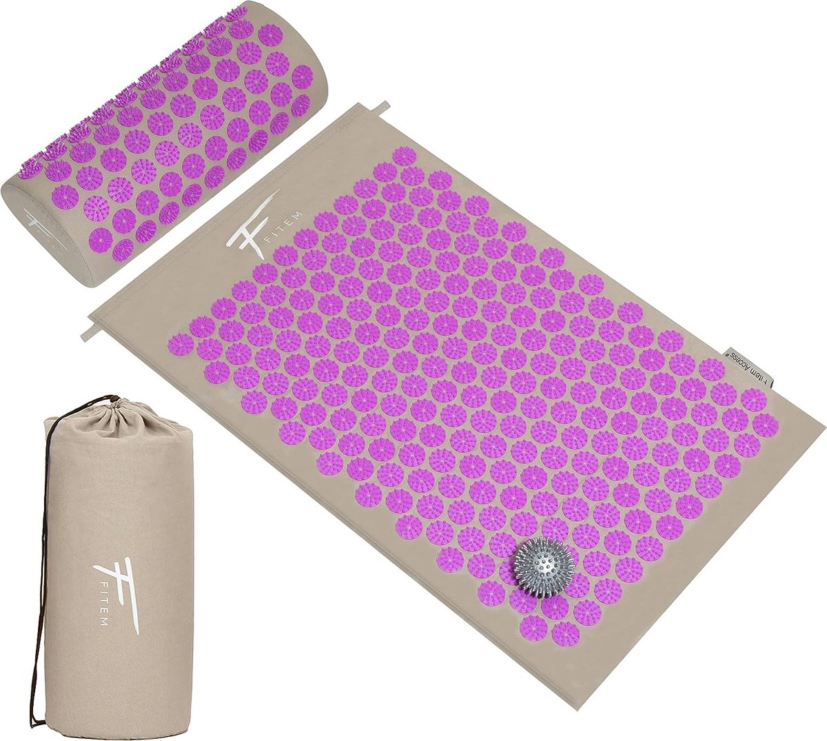 Goedkoopste Acupressuurset - Spierontspanning - Tapijt, bloemenkussen, tas, massagebal, verlicht rug- en nekpijn. (fuchsia) - Fitem