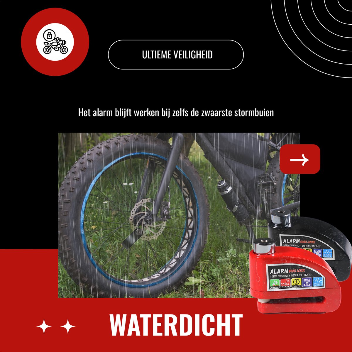 Schijfremslot met Alarm - Fatbike slot - Remschijfslot - scooter - fatbike- elektrische fiets - motor - bescherm je tweewieler - – foto 2