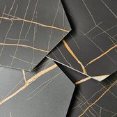 Plaktegel, Hexagon, Zwart Antraciet Goud, Black Gold, Marmerlook, PVC, Zelfklevend, 1m2