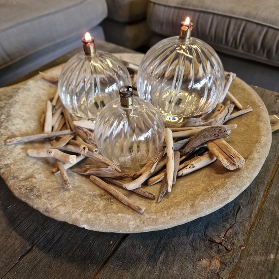 PERI - olielampjes - set van 3 glazen bollen - geribbeld glas incl. fles paraffine olie van PERI — afbeelding 4