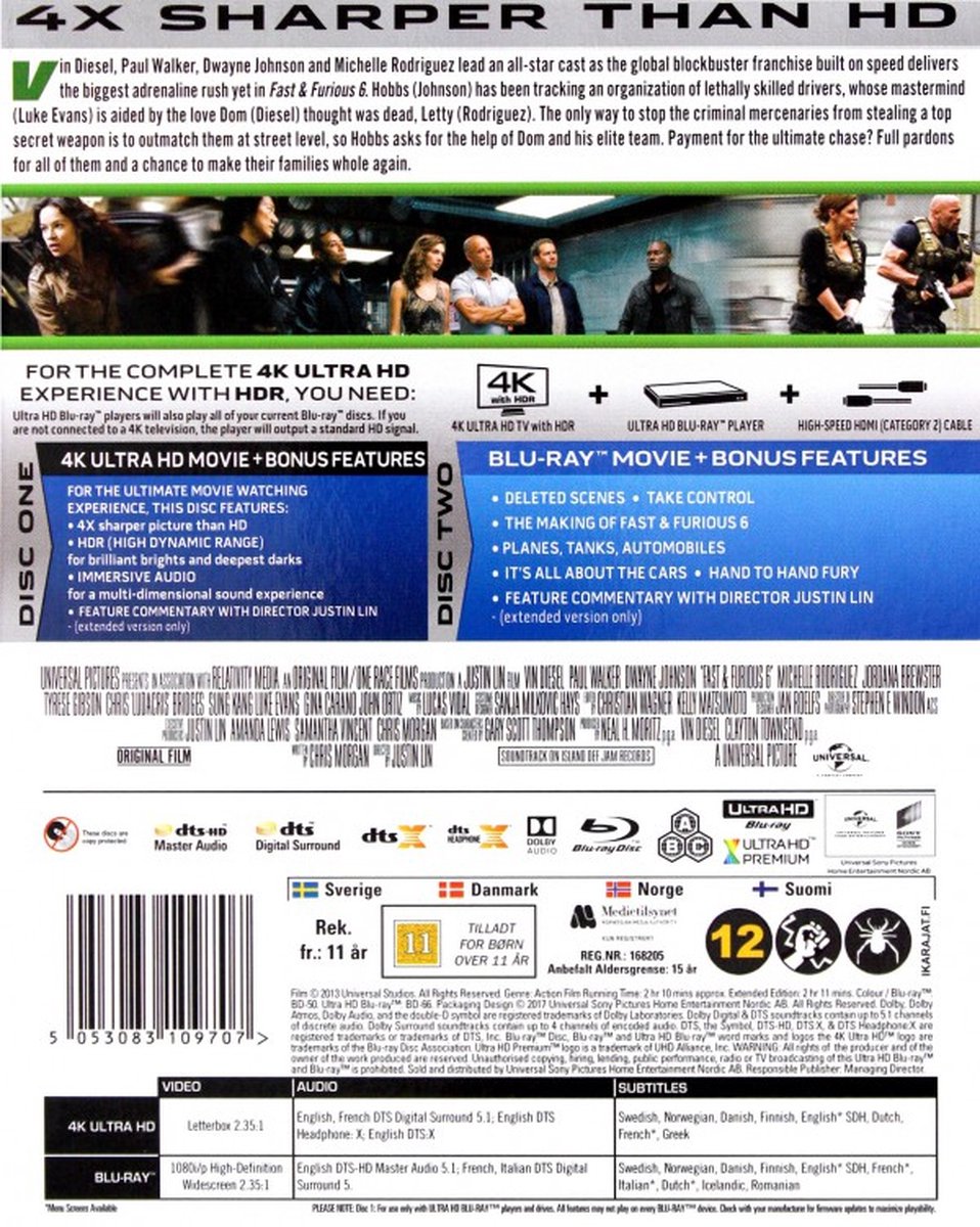 Universal Sony Pictures Nordic The Fast And The Furious 6 (4K BluRay) thumbnail 4