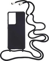 Shop4 - Geschikt voor Samsung Galaxy S21 Ultra Hoesje - Zachte Back Case met Koord Mat Zwart