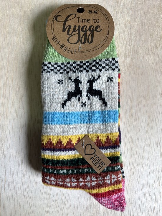 Hygge warme sokken met 37% wol (blauwe boord) (ook leuk om kado te!)