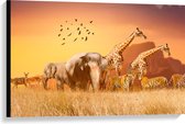 Canvas - De Dieren van het Afrikaanse Landschap - 90x60 cm Foto op Canvas Schilderij (Wanddecoratie op Canvas)