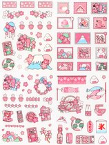 Ainy Kawaii Stickers Sakura - set van 4 stickervellen om je schoolspullen, bullet journal, fotoalbum, laptop, telefoon en waterfles persoonlijk te maken - schattige geschenksticker voor jong en oud