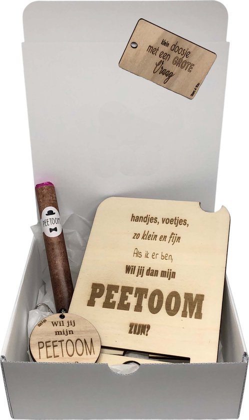 Geschenkbox Wil jij mijn PEETOOM zijn? | roze | gsm-houder | sigaar | sleutelhanger | peter vragen | meter worden | peetoom vragen | peetoom worden | cadeau | doosje met een vraag