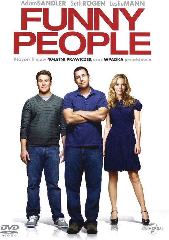 Adam Sandler, Seth Rogen en Leslie Mann staan voor de "Funny People" DVD-cover.
