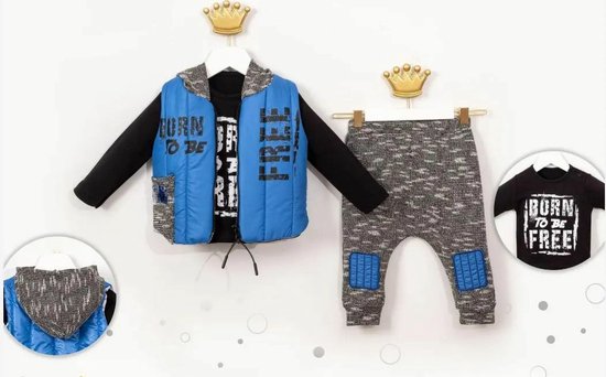 3-pce kledingset -baby / jongen kleding - Maat: 18 maanden / 1,5 jaar - kleur van blauw - sweater bodywarmer