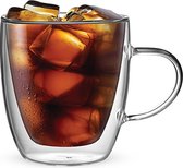 Bol.com Dubbelwandige Glazen - 350 ml met oor - Set van 6 - Koffieglazen - Theeglas - Glas aanbieding
