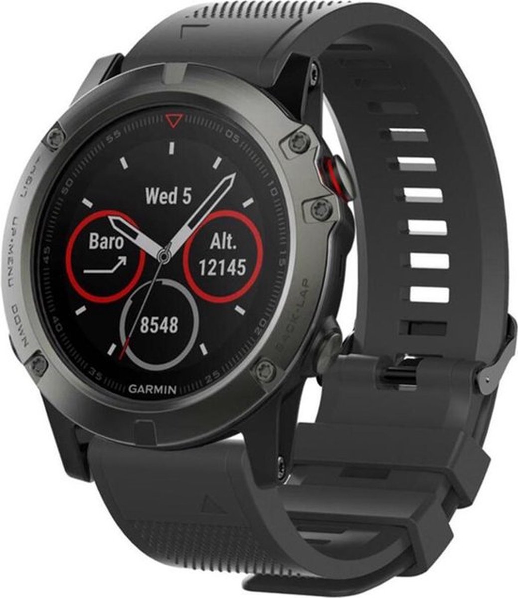 Shop4 - Geschikt voor Garmin Fenix 5 Bandje (ook Plus) - Siliconen Zwart