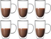Bol.com Cherchie Dubbelwandige Glazen met Oor - 450ml - Set van 6 - Koffieglazen - Theeglas aanbieding