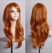 Perruque longue orange cuivrée de luxe KIMU - cheveux avec frange oblique brun gingembre roux cuivré rouge cuivré