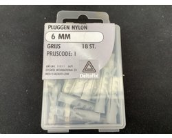 Nylon pluggen 6mm. Grijs. 18 stuks. DeltafiX.