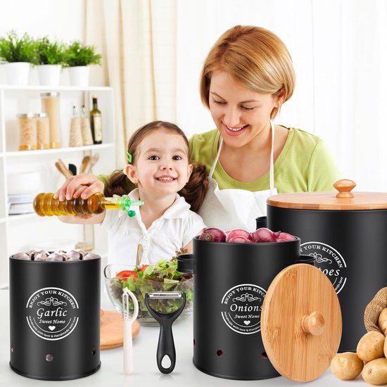 Paniers Ail Pot à Oignon en Métal Set of 3-Pot de pomme de terre