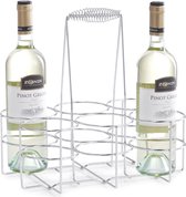 Zilver wijnflessen rek/wijnrek tafelmodel voor 6 flessen 31 cm - Keukenbenodigdheden - Woonaccessoires/decoratie - Wijnflesrekken/wijnflessenrekken/wijnrekken - Rek/houder voor wijnflessen