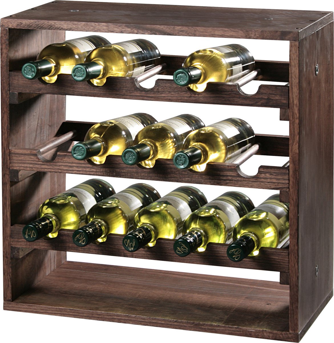 Houten wijnflessen rek/wijnrek vierkant voor 15 flessen 25 x 50 x 50 cm - Woonaccessoires/decoratie - Wijnflesrekken/wijnflessenrekken/wijnrekken - Rek/houder voor wijnflessen — cadeau in Wonen & Interieur - foto 2