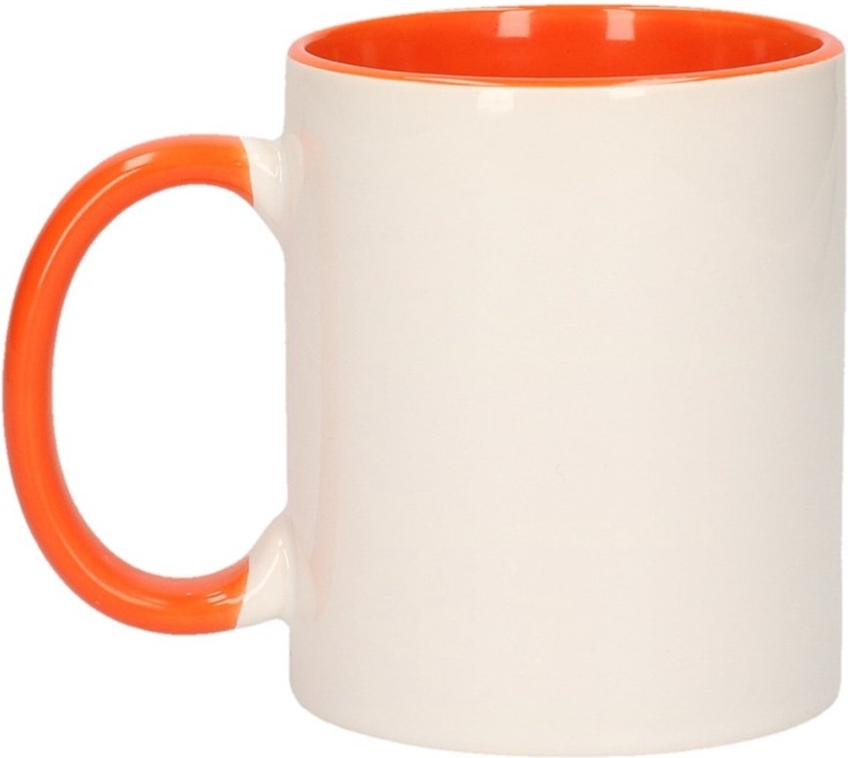 Koffiemok / thee beker - 300 ml - Wit/oranje - Cadeau - drinkmokken - keramiek