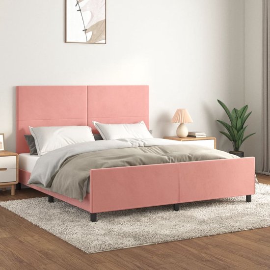 The Living Store Cadre de lit avec tête de lit velours rose 180x200 cm - Lit