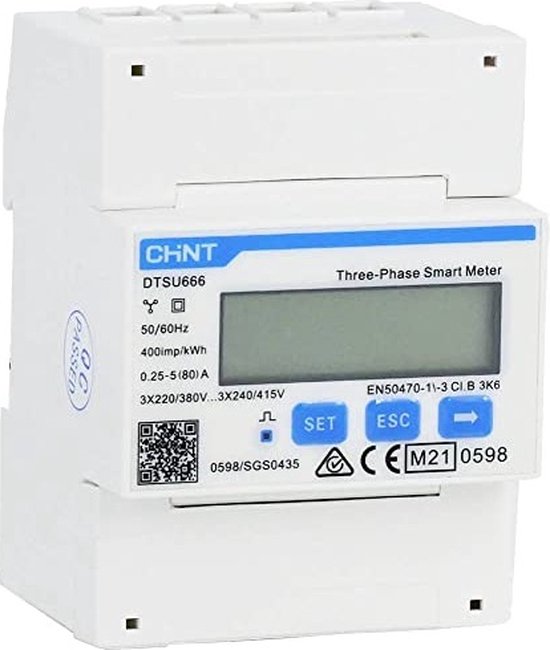 Chint elektriciteitsmeter - Chint kWh meter - 80A - 3-fase Modbus MID (96008000)