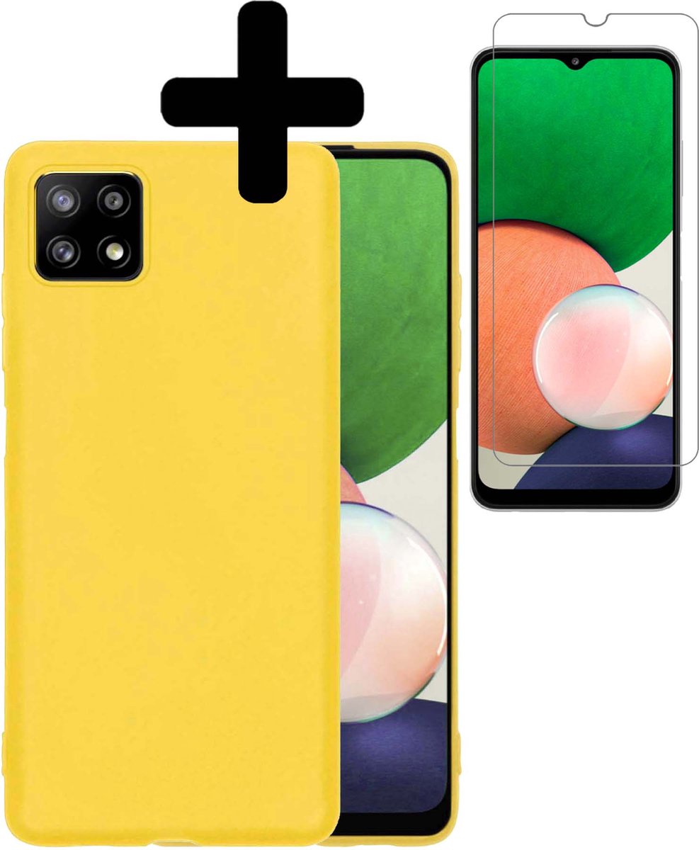 Hoesje - Met Screenprotector - Geschikt voor Samsung Galaxy A22 4G - Sterk & Shockproof - Back Cover - Siliconen Case - Telefoon Hoes - Telefoonhoesjes - Geel