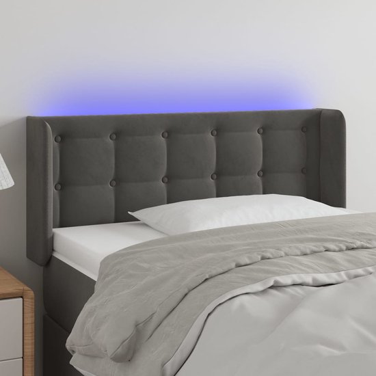 The Living Store Hoofdbord - LED - Fluweel - Verstelbaar - Comfortabele ondersteuning - Snijdbare LED-strip - Donkergrijs - 103 x 16 x 78/88 cm - IP65 - Met schaarsymbool