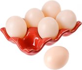 Eierdopjes - Rood - 6 eieren - Keramiek - Hoogwaardige Kwaliteit - Eierhouder