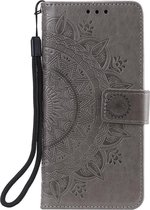 Shop4 - Geschikt voor iPhone 12 mini Hoesje - Wallet Case Mandala Patroon Grijs