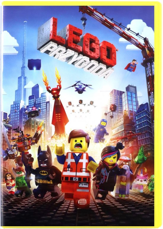 De Lego film poster met Emmet, Batman en Unikitty in een stad vol Lego.