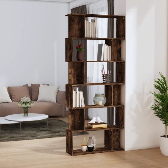 The Living Store Boekenkast Gerookt Eiken - 80x24x192 cm - Duurzaam en veelzijdig meubel met voldoende opbergruimte - Wandmontage vereist