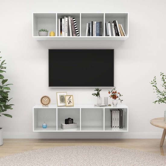 The Living Store TV-meubelset - Hoogglans wit - 37 x 37 x 142.5 cm - 4 vakken