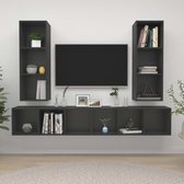 The Living Store Televisiewandmeubelset - grijs - spaanplaat - 37x37x107 cm - 4x tv-meubel