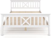 Houten bed tweepersoonsbed van bedframe met lattenbodem houten bed met hoofdeinde - 140 x 200 cm massief houten kinderbed jeugdbed massief grenen wit