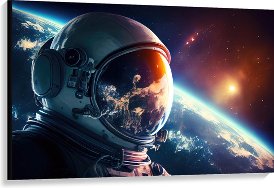 Canvas - Astronaut - Galaxy - Sterren - Aarde - 120x80 cm Foto op Canvas Schilderij (Wanddecoratie op Canvas)