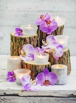 Diamond painting – orchideën op houten plank – 50x40 cm – vierkante stenen