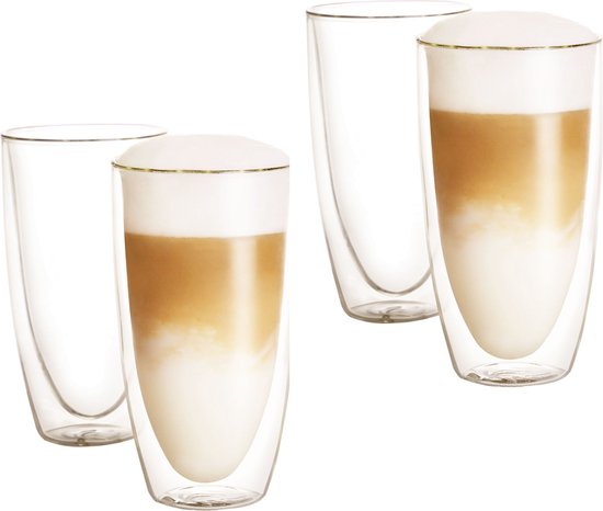 Swanza® Lofty Latte - Dubbelwandige Koffieglazen – Latte Macchiato Glazen – Theeglazen - Met Slanke Vorm - 350ML – 4 Stuks