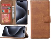 Hoesje Geschikt voor iPhone 15 Pro Max – portemonnee bookcase met pasjeshouder – Bruin