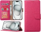 Hoesje Geschikt voor iPhone 15 – portemonnee bookcase met pasjeshouder – Roze