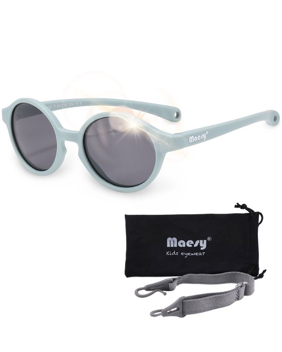 Maesy - lunettes de soleil bébé Noah - 0-2 ans - flexibles pliables - élastique réglable - protection UV400 polarisée - garçons et filles - lunettes de soleil bébé ovales - bleu clair