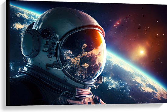Canvas - Astronaut - Galaxy - Sterren - Aarde - 90x60 cm Foto op Canvas Schilderij (Wanddecoratie op Canvas)