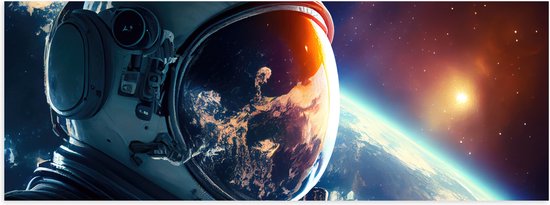 Poster (Mat) - Astronaut - Galaxy - Sterren - Aarde - 90x30 cm Foto op Posterpapier met een Matte look